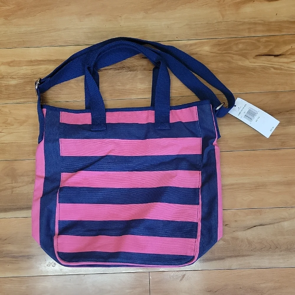 Tommy Hilfiger Kids Striped Canvas Tote Bag Pink Blue 2012 Vintage Y2K Style